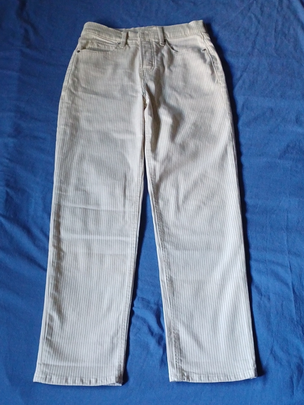 Old Navy Sky High Straight Women's Tan and Cream Pinstripe Clasic Five-Pocket